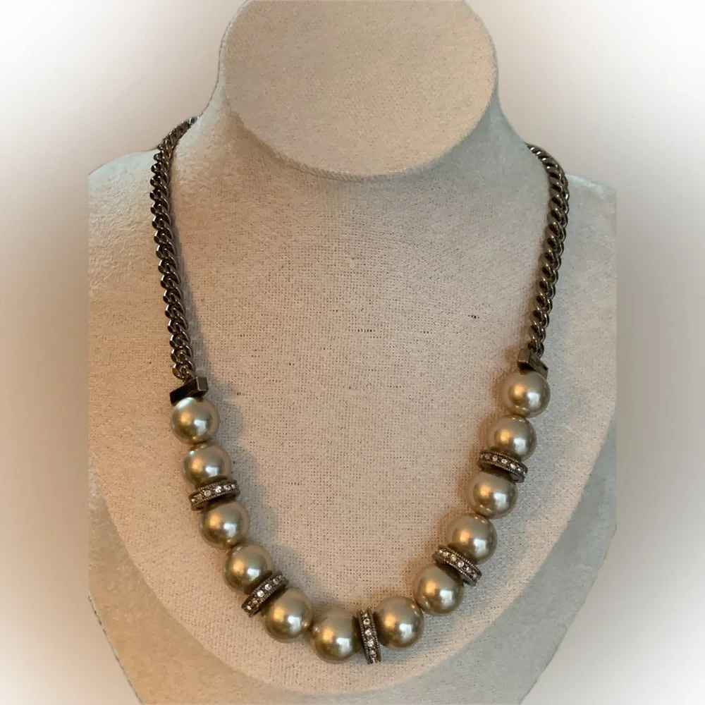 Givenchy Bronze Tone Faux Pearls and Rhinestones Necklace and Earring Set - Picture 3 of 10